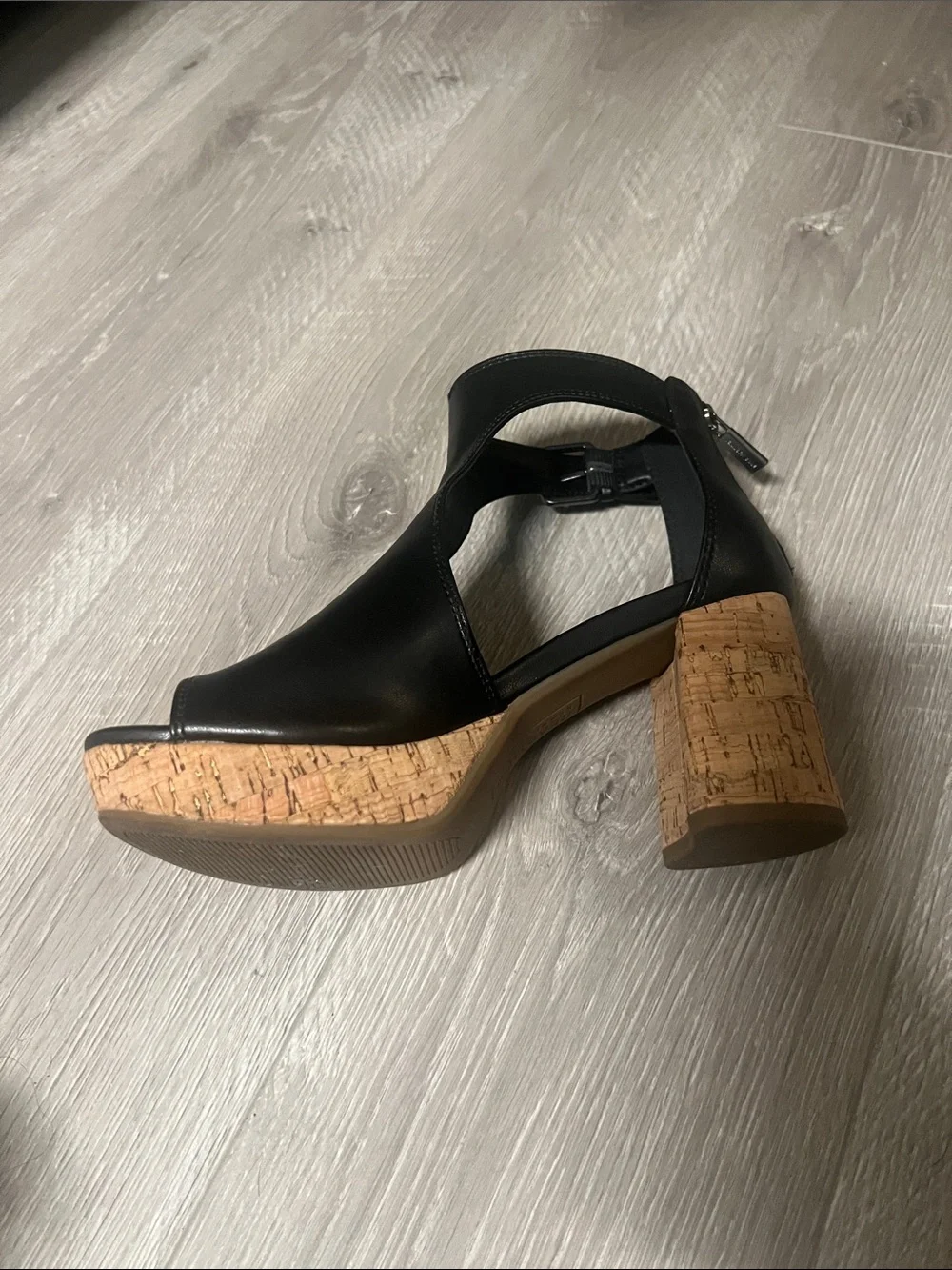 Kenneth Cole Reaction Black Cork Platform Open-Toe Ankle Strap Sandals